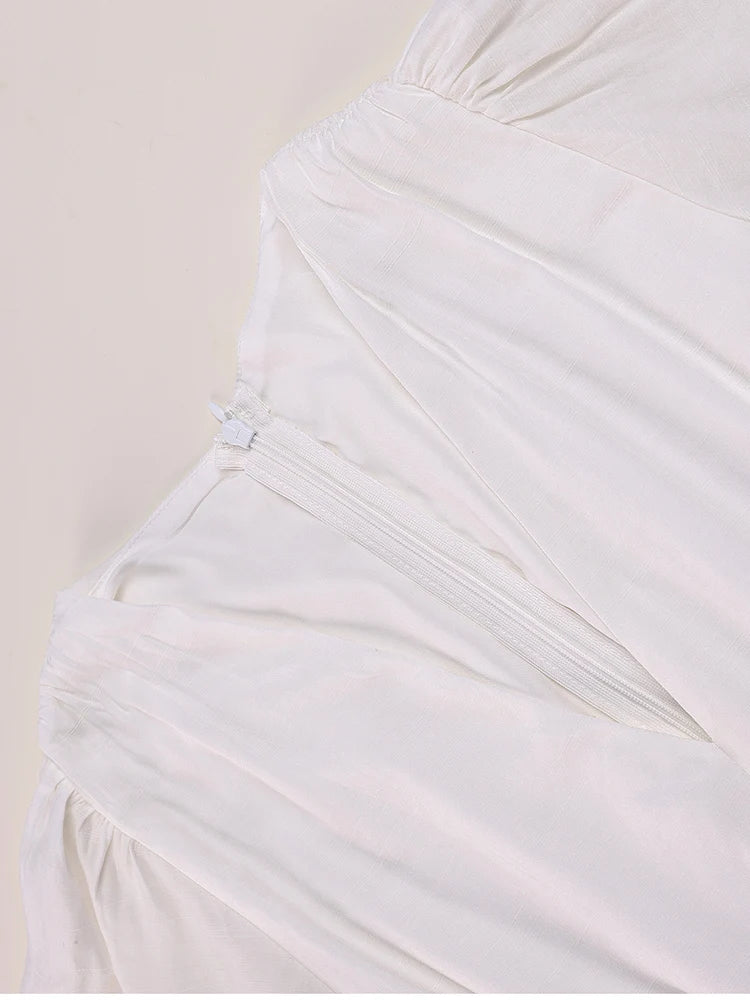 Women's Summer V-Neck Mini Dress - Crinkle Ruffled A-Line Sundress