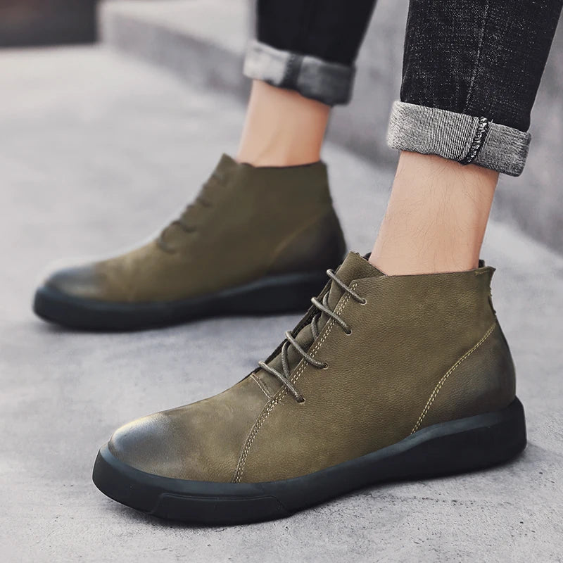 Men's Leather Ankle Boots - Lace-Up Work & Business Boots