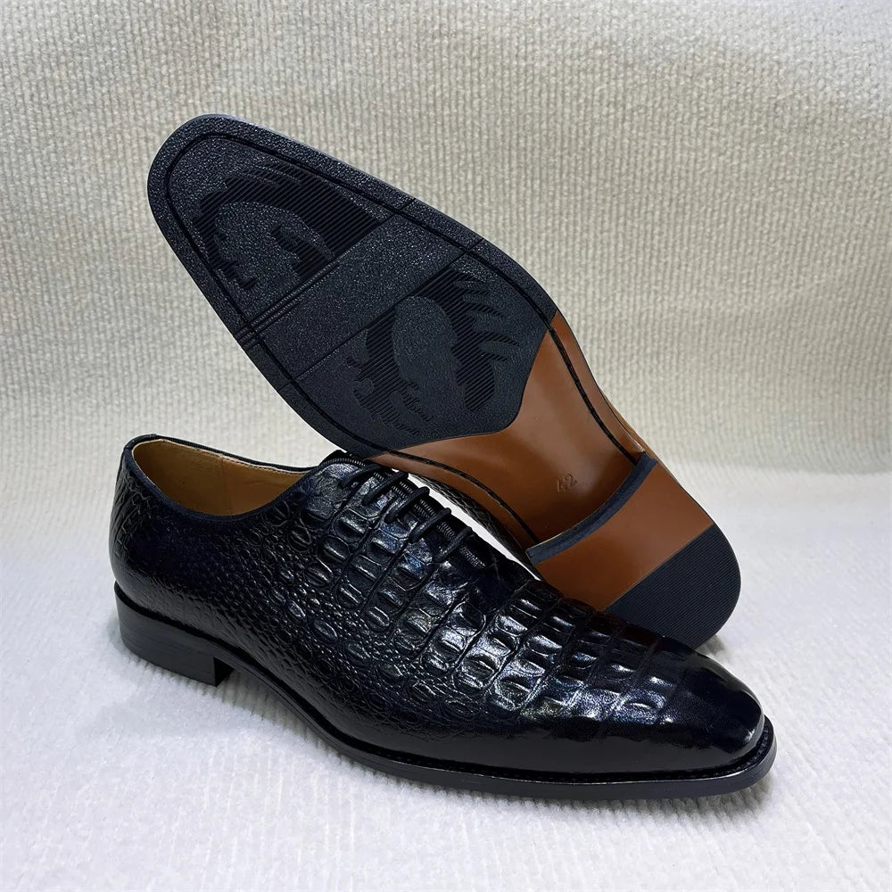 Hand-Painted Python Pattern Pointed Toe Oxford Dress Shoes