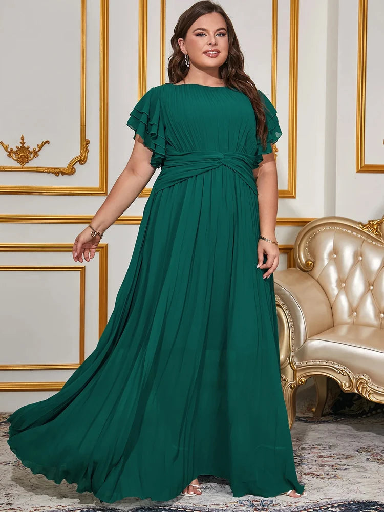 Women's Plus Size Cascading Ruffle Evening Chiffon Dress