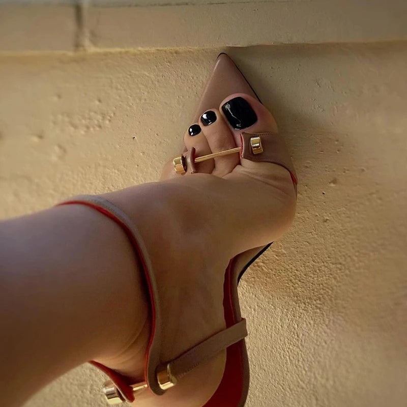 Women's Metal Strap High Heel Sandals - Pointed Open Toe Stilettos