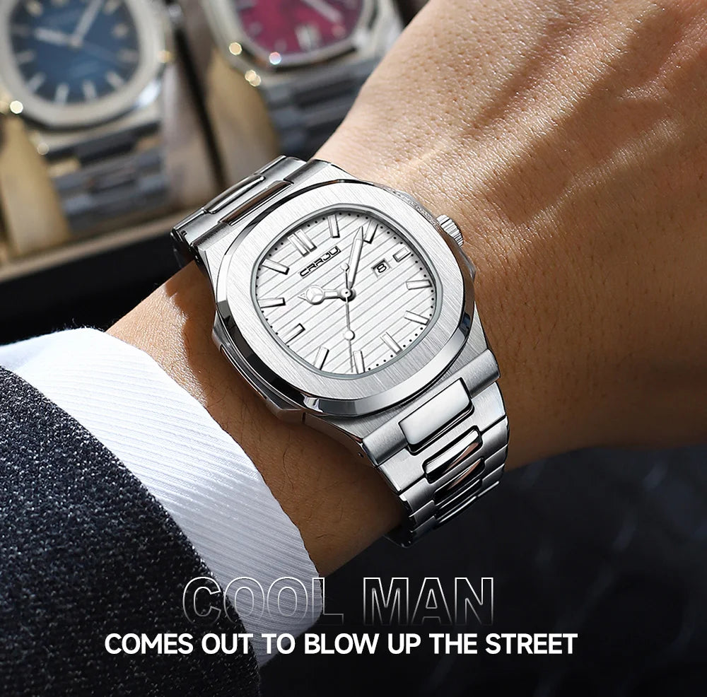 Men's Sports Watch - Square Dial Waterproof with Luminous Date Display