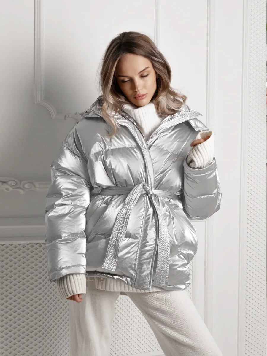 Women's Glossy Hooded Cotton-Padded Jacket