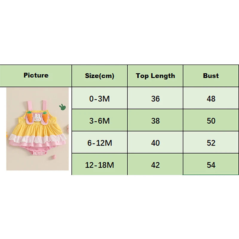 0-18M Lovely Baby Girls Boys Easter Romper Dress Sleeveless Rabbit Carrot Contrast Colour Patchwork Jumpsuits