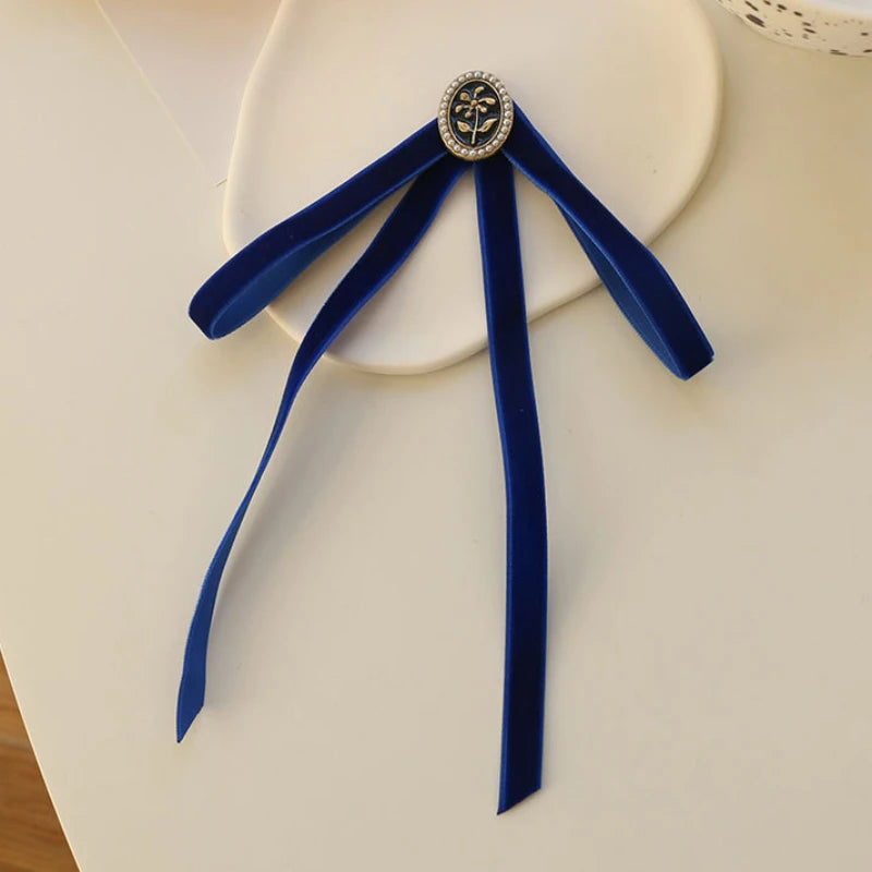 Anime Style Velvet Bow Pearl Brooch - Sweet Academic Pin for Girls