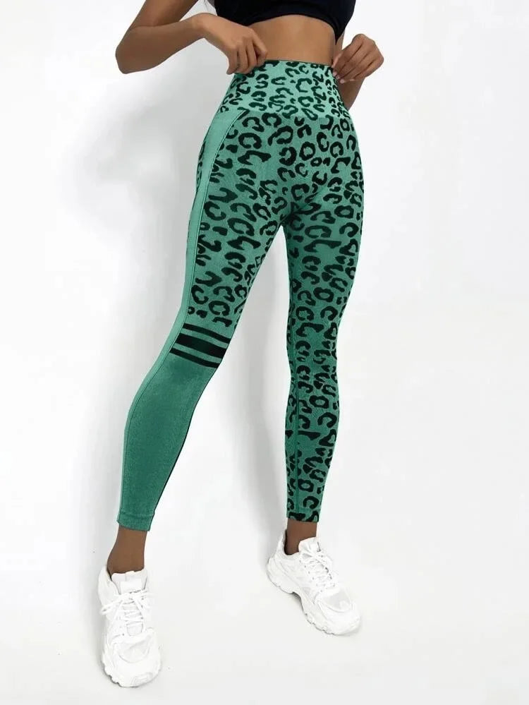 Women Leopard Seamless Yoga Pants High Waist Lifting Hip Tight Running Sports Leggings