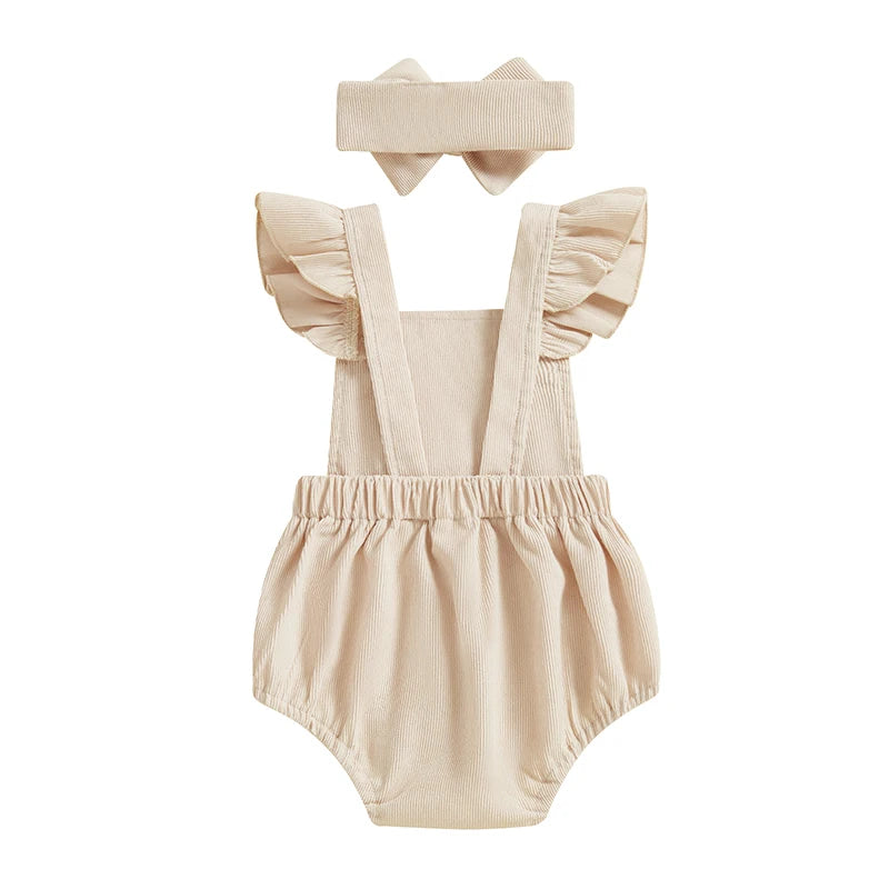 Infant Baby Easter Romper - Ruffles Flying Sleeve Rabbit Embroidery Jumpsuit with Headband