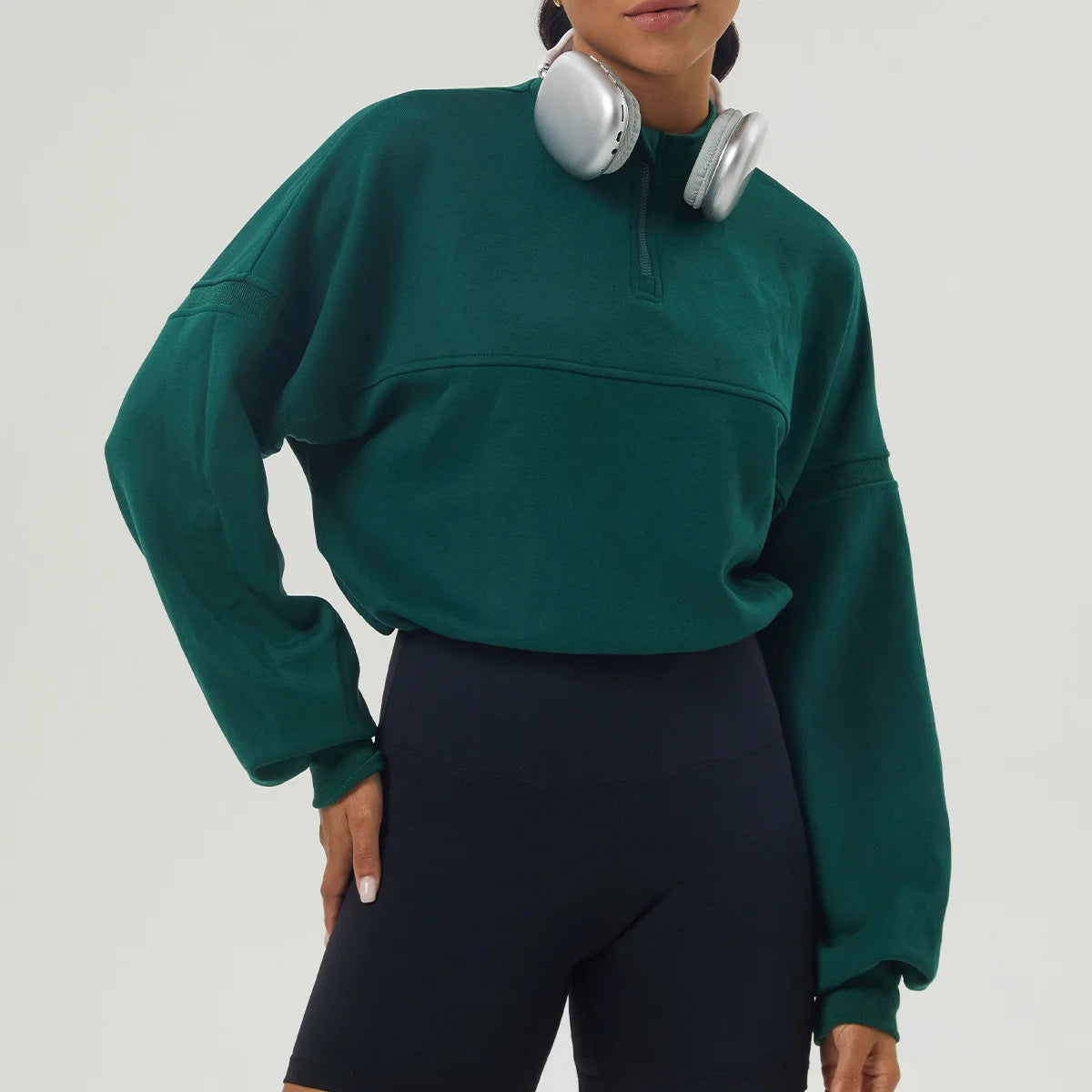 Women's Long Sleeve Loose Half Zipper Gym Breathable Running Top Fitness Workout Jacket