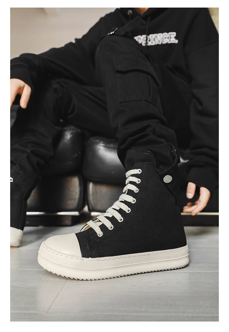 Unisex High-Top Leather Sneakers - Lace-Up Ankle Boots