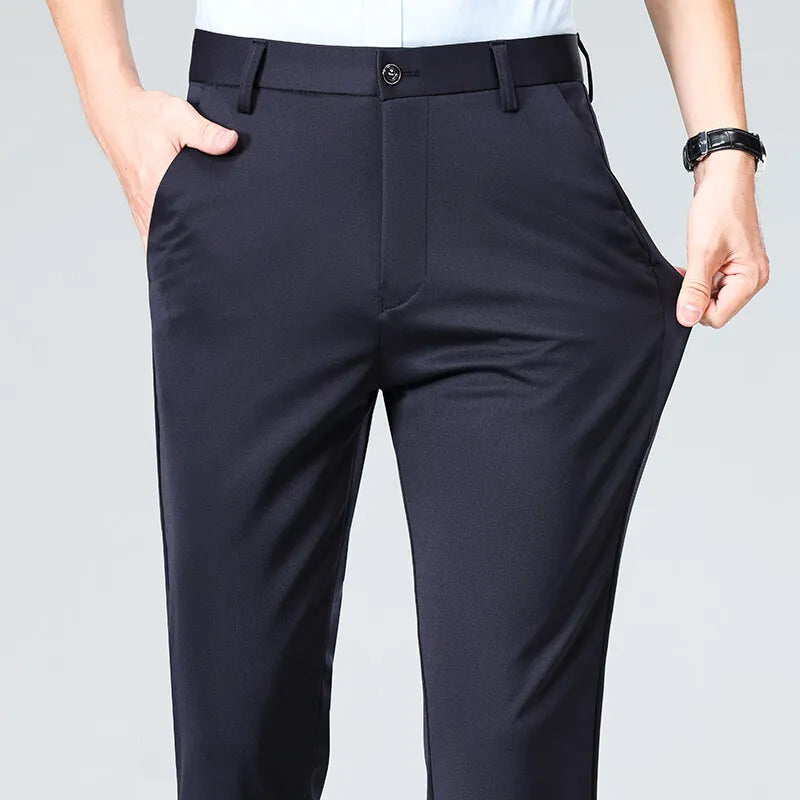 Straight Suit Pants - Smart Casual Office Trousers Solid Colour
