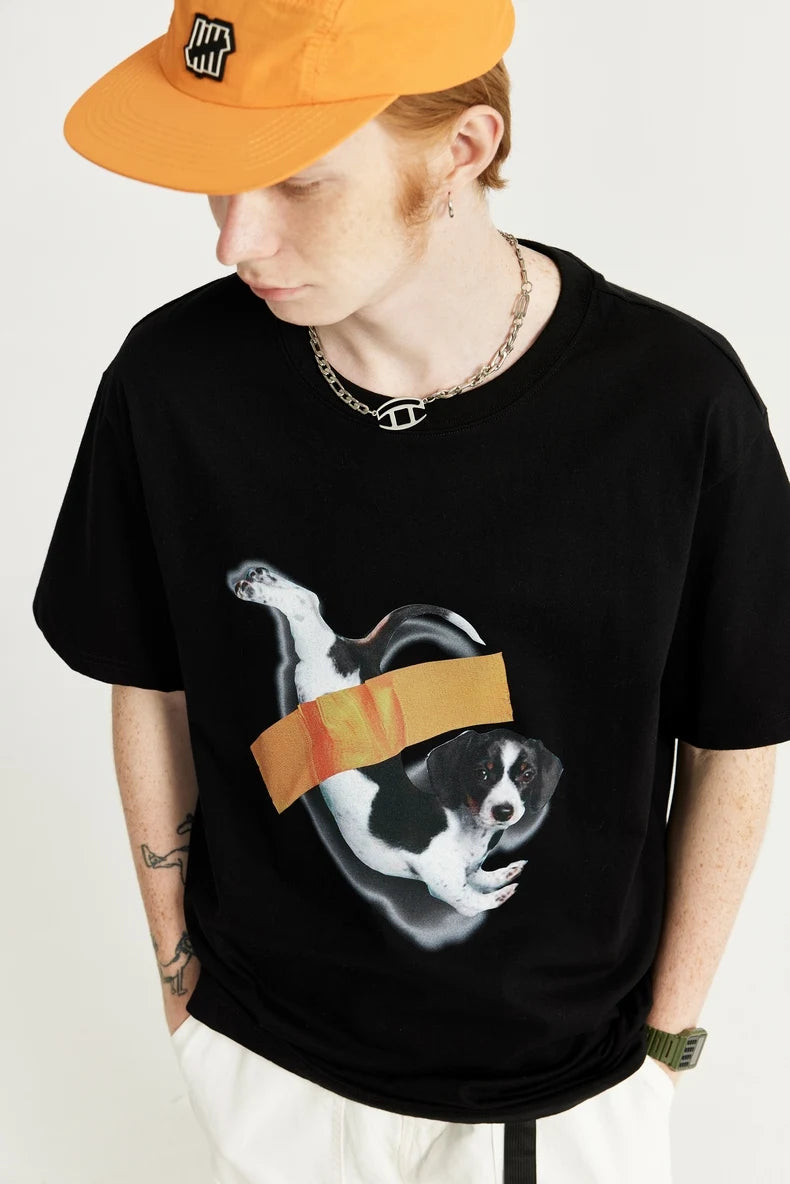 Men's Puppy Printed Cotton Graphic Short Sleeve T-Shirt