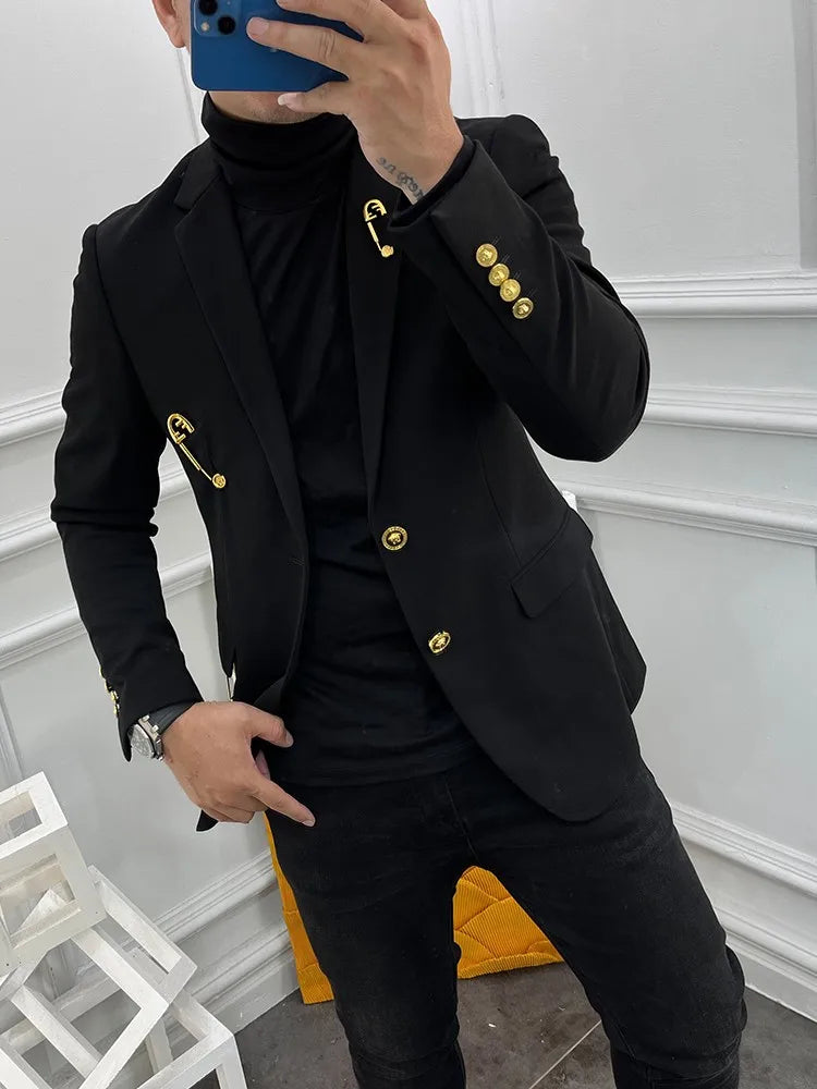 Men Slim Fit Blazer Single-Breasted Jacket