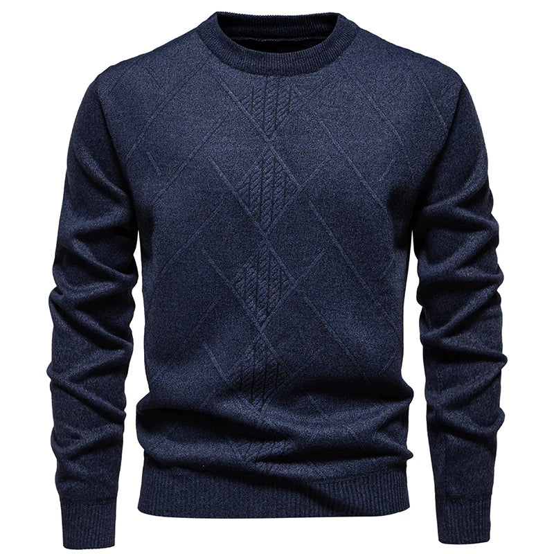 Thick Knit Geometric Pullover - Men's Warm Casual Sweater