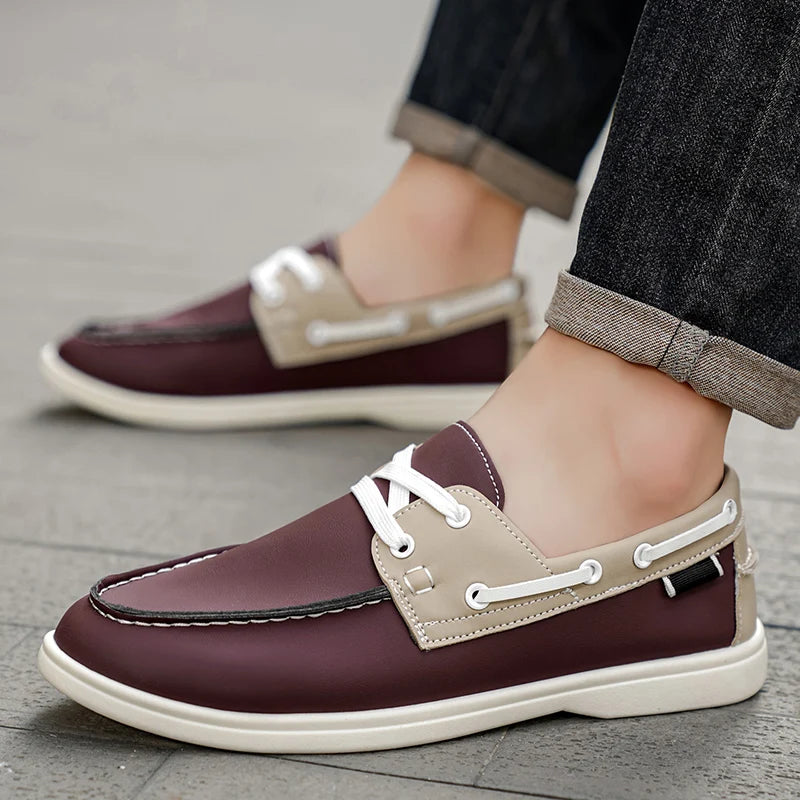 Men's Leather Slip-On Boat Shoes - Breathable Casual Loafers