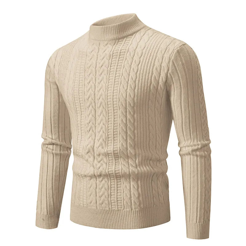 Men's Mock Neck Knitted Sweater - Slim Fit Warm Pullover