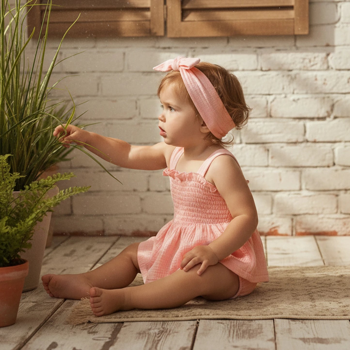 Baby Girls Summer Outfit Set - Ruffled Smocked Top, Shorts & Headband (0-24M)