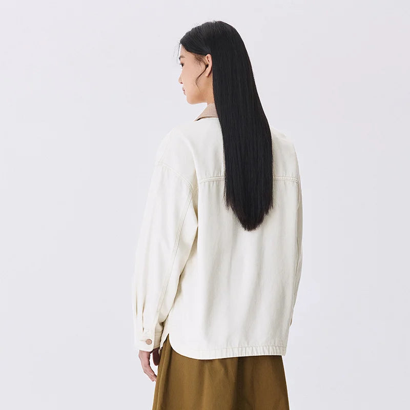 Corduroy Denim Jacket - Women's Turn Collar Loose Casual Coat