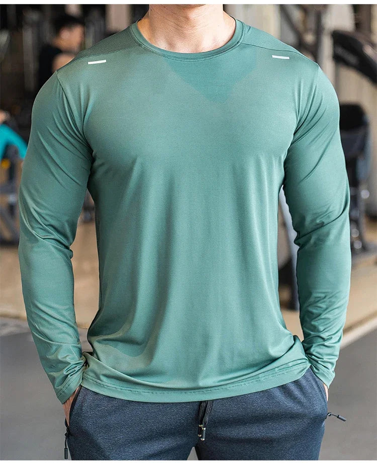 Men's Sports Fitness Long Sleeve Outdoor Badminton Quick Dry Training Casual Thin Running Top Bodybuilding Sportswear T-Shirt