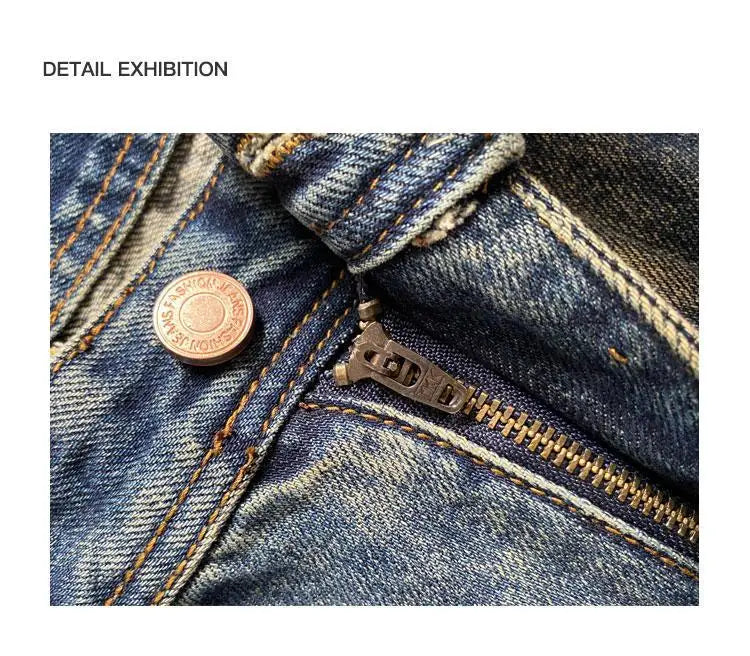Men's Summer American Casual Embroidery Patch Vintage Denim Shorts