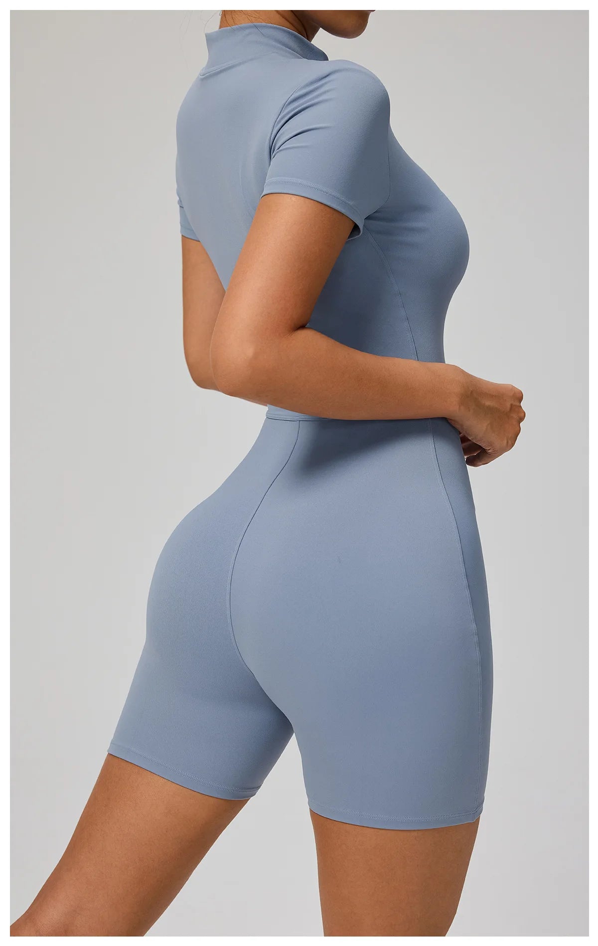 Zipper Front Jumpsuit - Short Sleeve Nylon Workout Set for Gym & Yoga