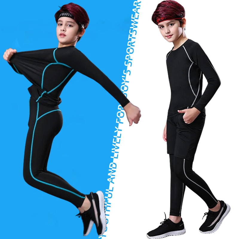 Kids Boy's Fitness Tracksuits Youth Warm Pants Top Underwear Tight Sports Compression Running Basketball Sportswear