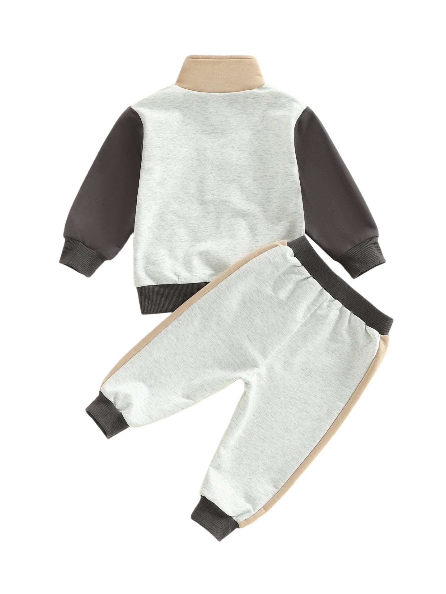 Toddler Kids Boys Girls Colour Patchwork Long Sleeve Stand Collar Pullover and Pants Set