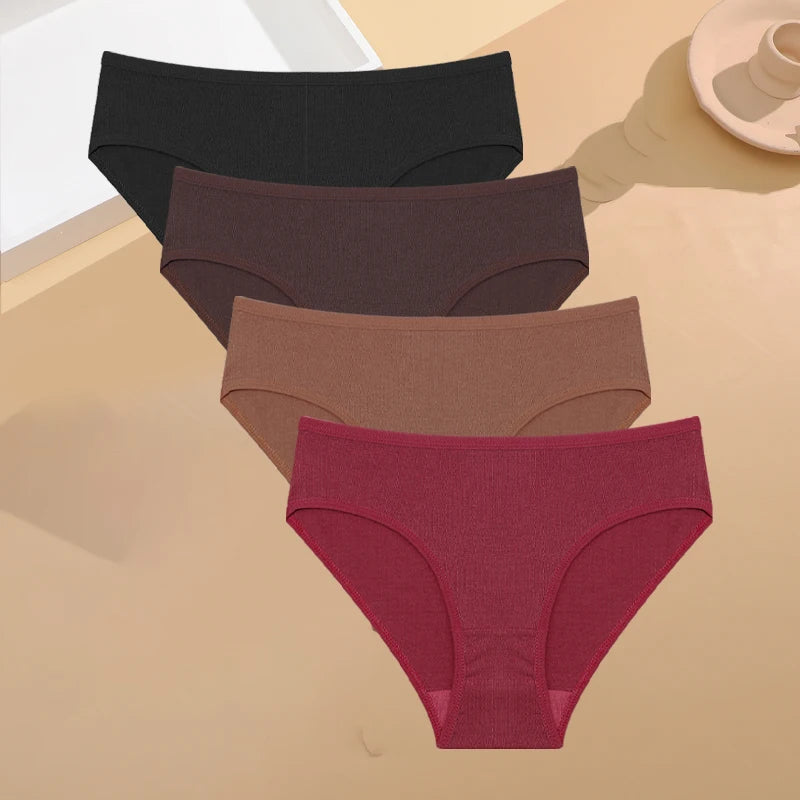 4-Pack Cotton Stretch Underwear Set - Women's Comfortable Low-Rise Briefs