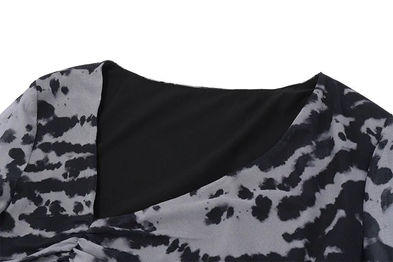 Women's Asymmetrical Ruched Zebra Stripe Maxi Dress - Long Sleeve Vintage Style