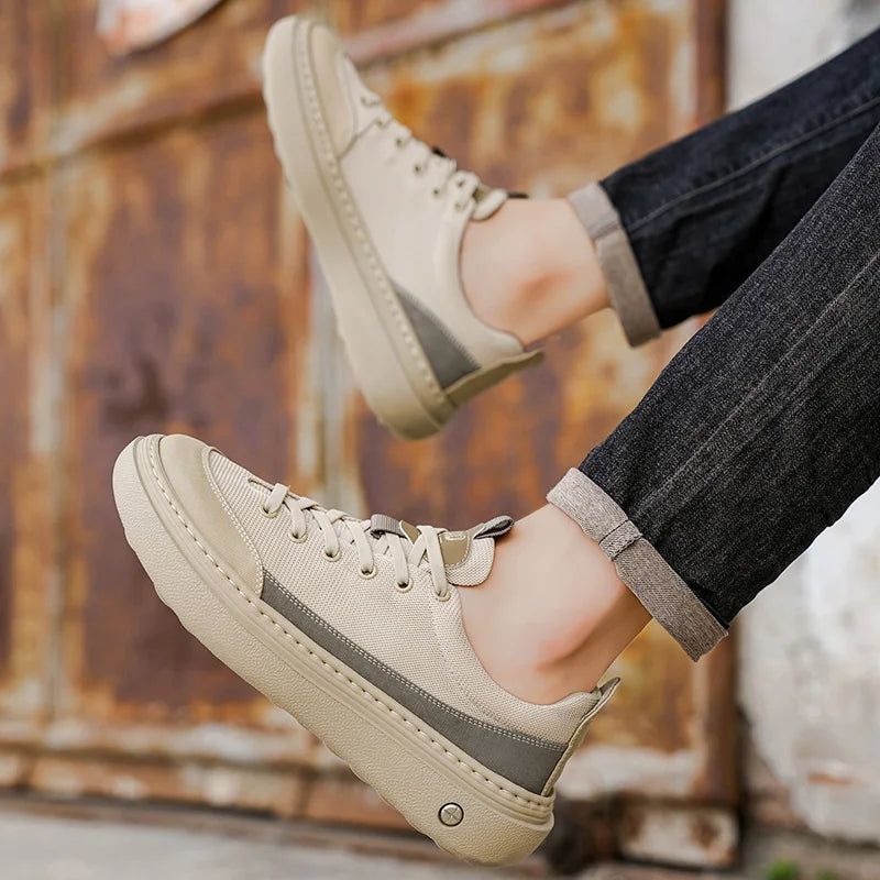 Men's Soft Platform Sneakers - Breathable Lace-Up Tennis Shoes