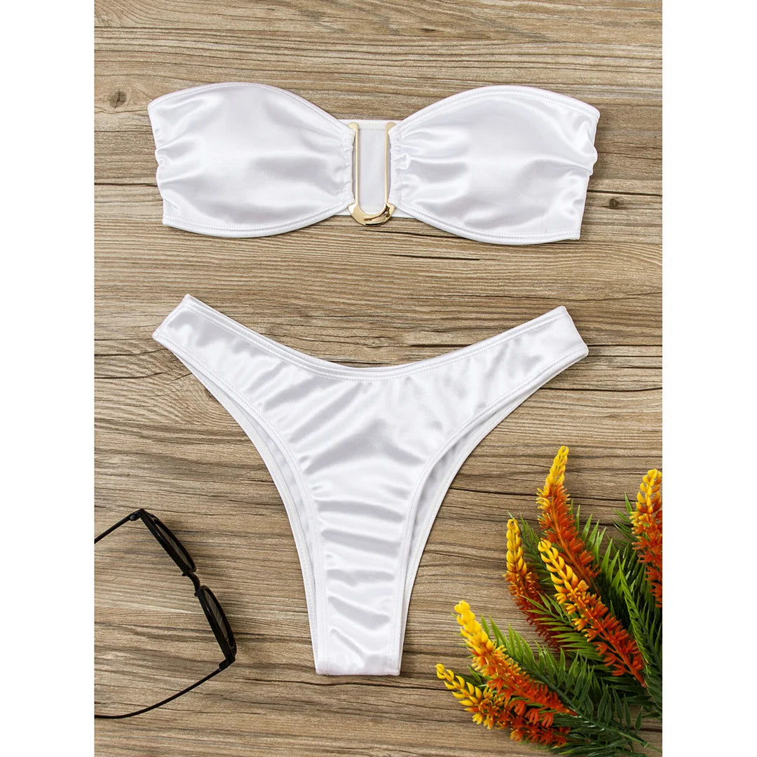 Women's Bandeau Bikini Women Swimwear Female Swimsuit Two-pieces Bikini set Padded Bather Bathing Suit Swim V4647