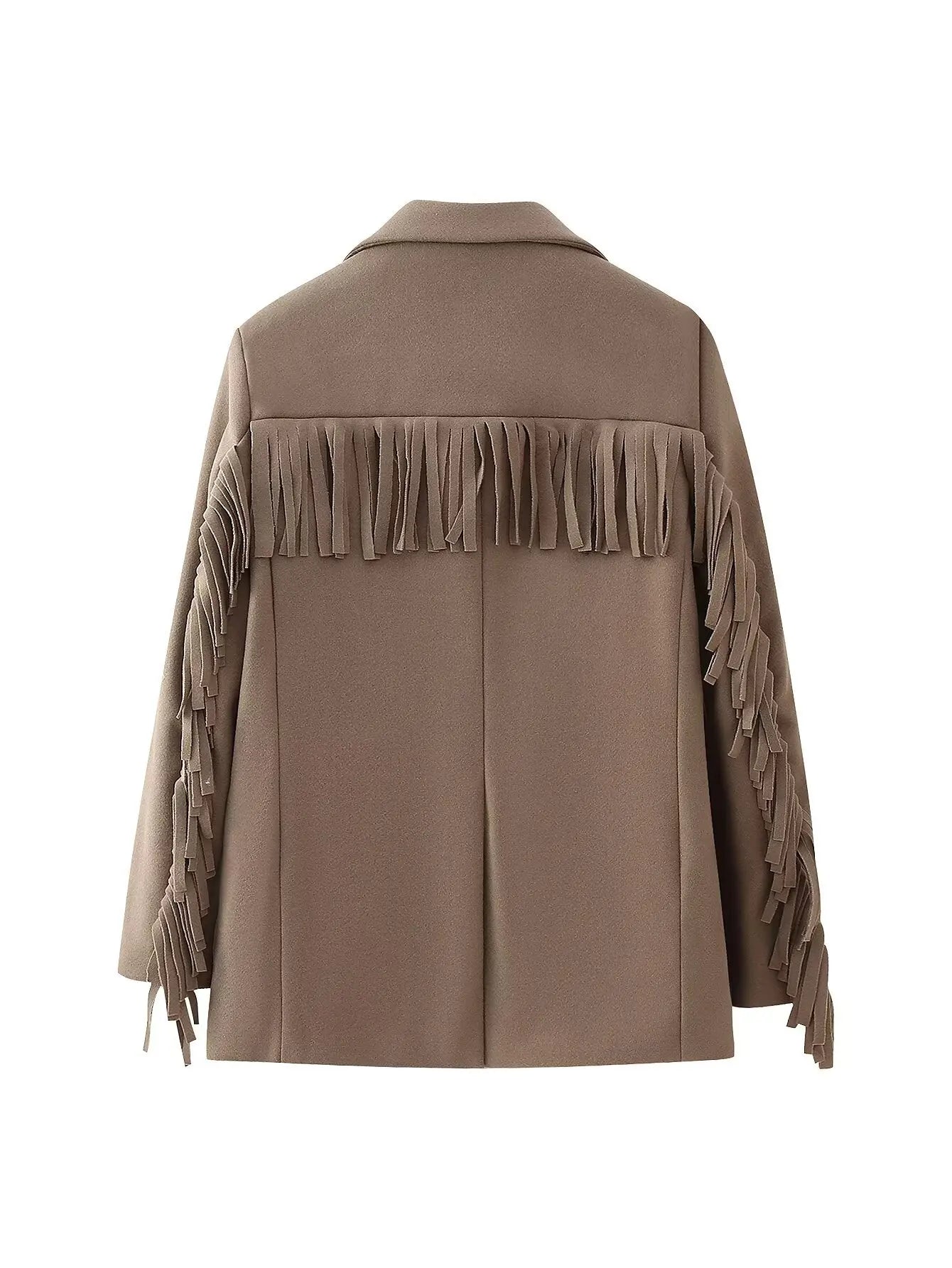 Women's V Neck Tassel Design Slit Piping Blazer - Long Sleeve Pockets Single Breasted Coat Jacket