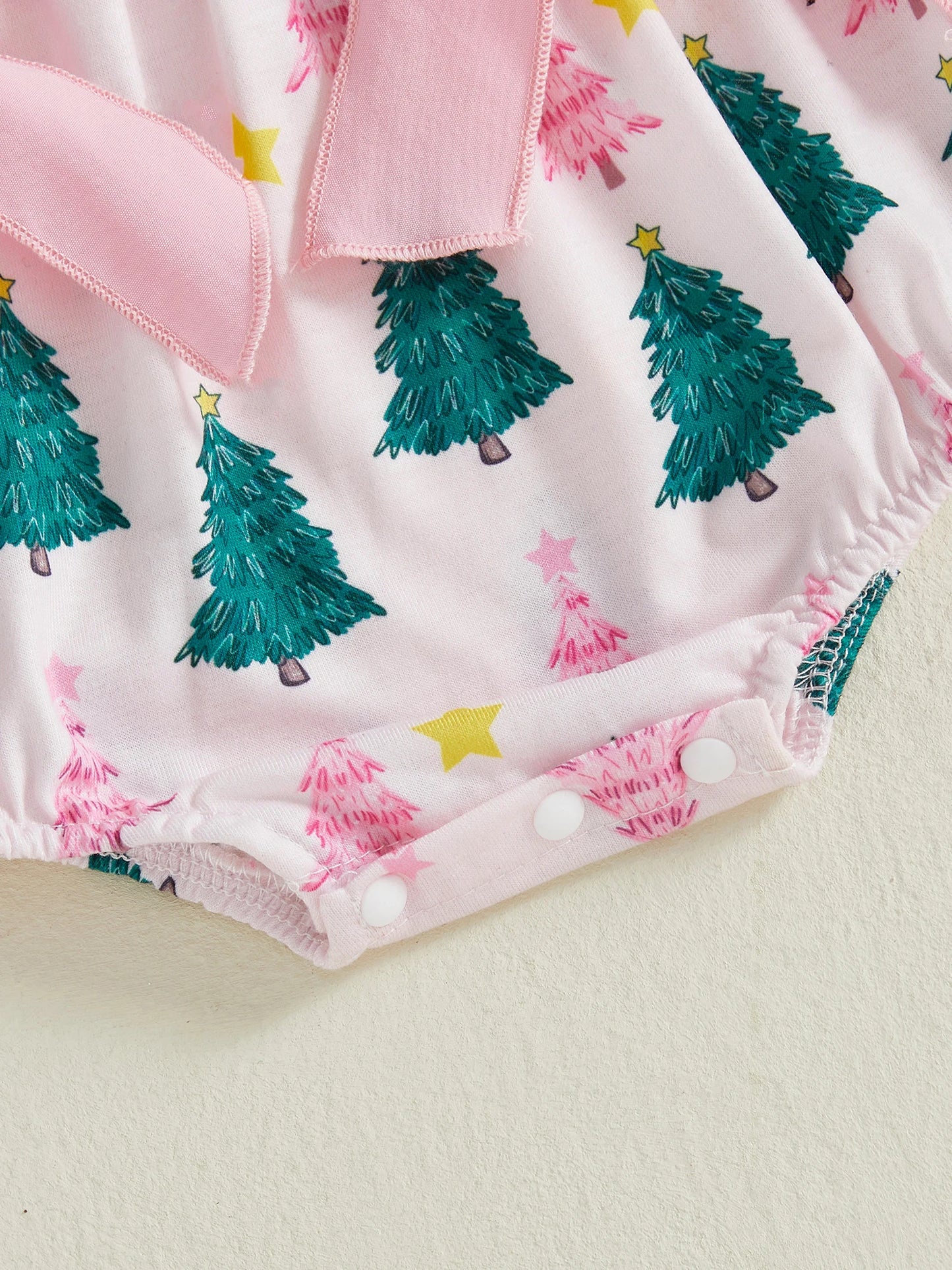 Baby Girls' Christmas Tree Print Romper - Festive Long Sleeve Jumpsuit