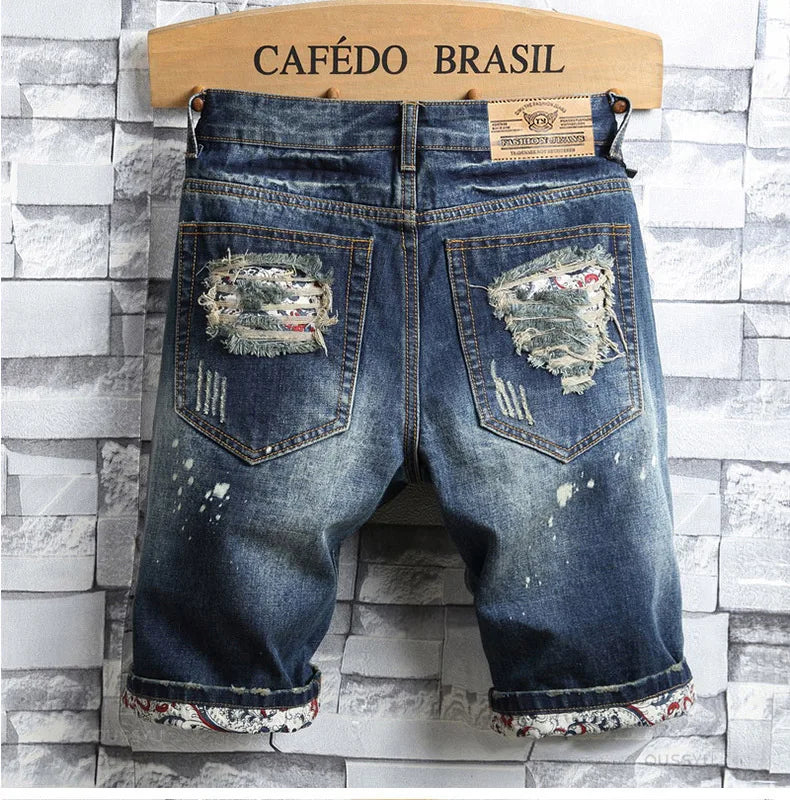 Men's Ripped Hole Denim Shorts