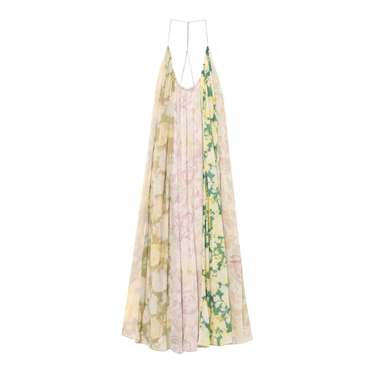 Women's Loose Hanging Neck Collar Backless Flower Print Strap Dress