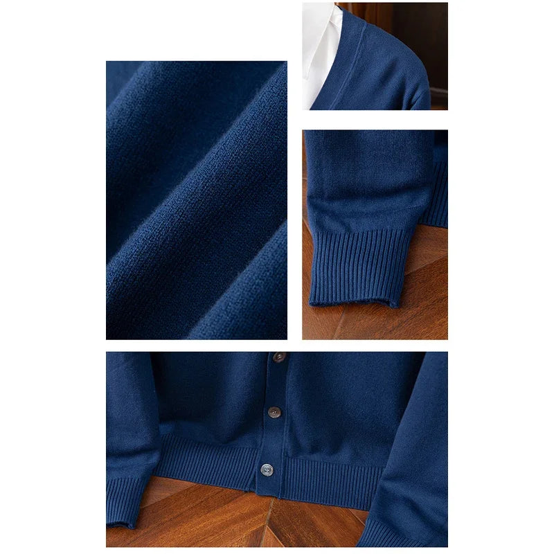 Men's V-Neck Cardigan Sweater - Business Casual Solid Color