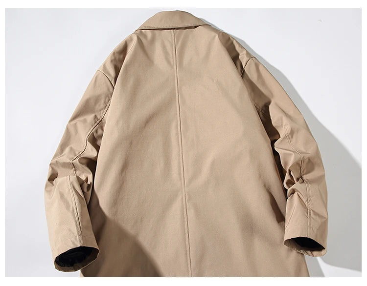 Men's Windbreaker Medium Length Turn Down Collar Trench Coat