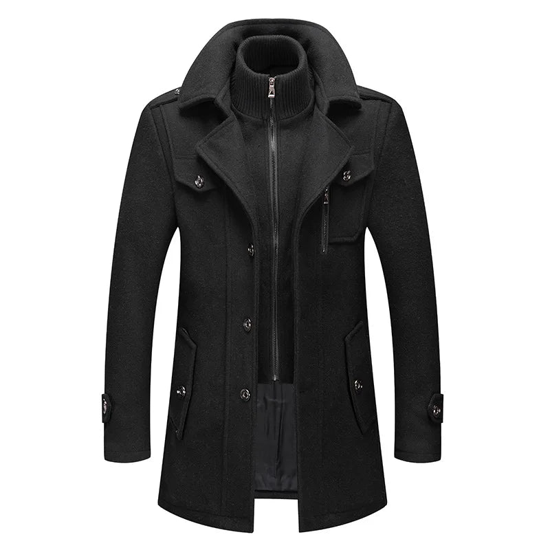 Men's Wool Blend Winter Overcoat - Single Breasted Trench Coat