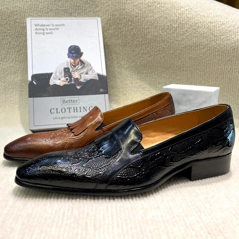 Men's Genuine Leather Penny Loafers Handmade Tassel Slip-On  Wedding Banquet Casual Business Shoes