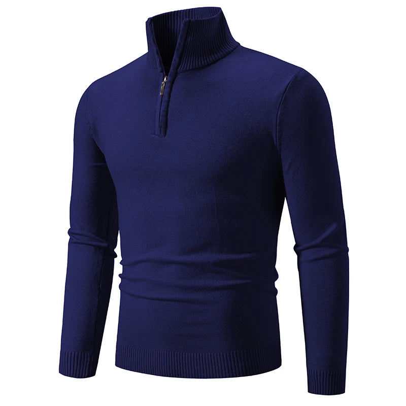 Men's Half Zipper Knitted Sweater - Slim Fit Stand Collar Pullover