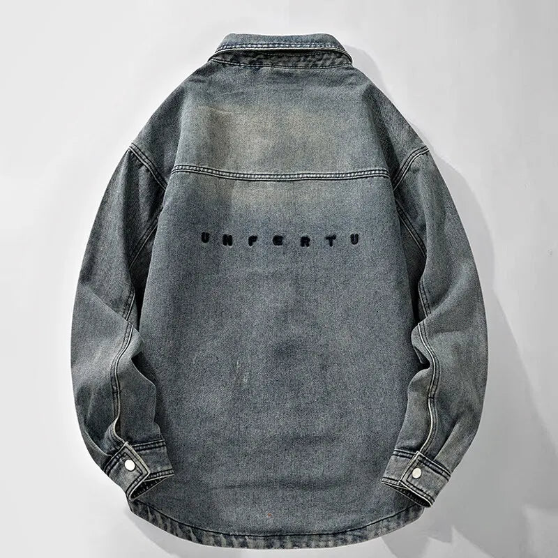 Men's Moto Biker Denim Jacket - Vintage Turn Down Collar Cotton Jean Jacket