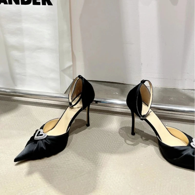 Women's Rhinestone Bowknot Satin Pointed Heel Sandals - Bridesmaid Party Shoes