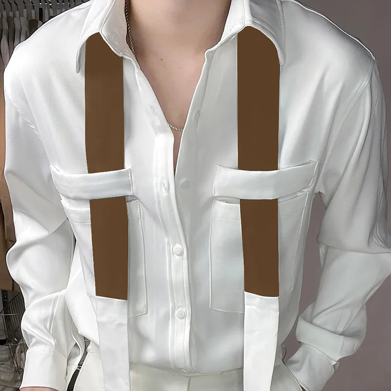 Men's Casual Patchwork Lapel Long Sleeve Button Shirt