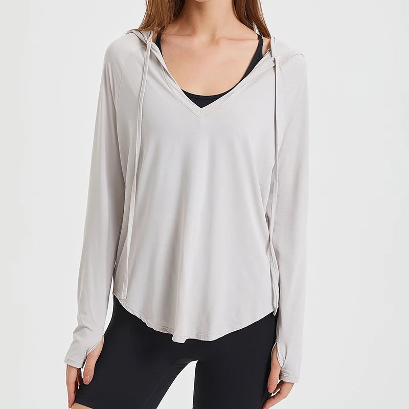 Women's Long Sleeve Hooded Yoga Shirt  Sun Protection Anti-UV Outdoor Workout Running Shirt Breathable Quick Dry Fitness Top Blouse