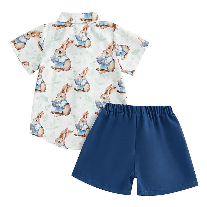 0-5Y Toddler Kids Boy's Easter Clothes Sets Rabbit/Carrot Print Short Sleeves T-Shirt and Elastic Shorts
