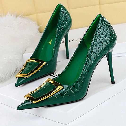 Women's 10 Cm Metal Buckle Stilettos High Heels Shoes