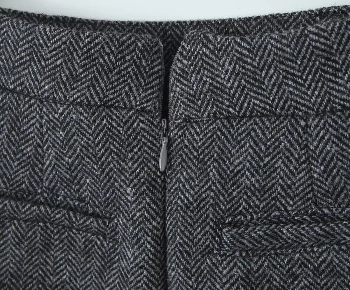 Vintage High Waist Woolen A-Line Mini Skirt - Elegant Office Wear Skirt