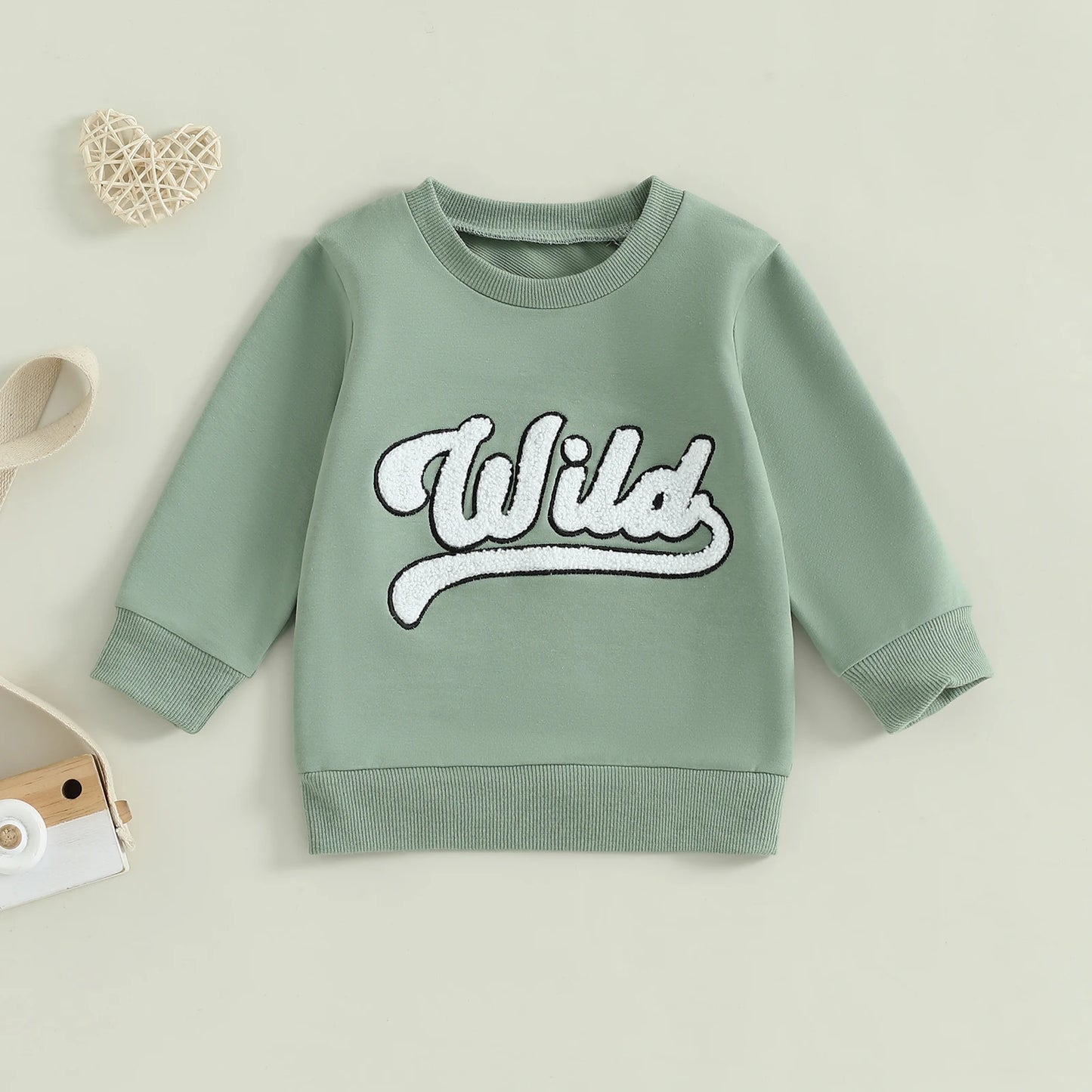 1-6Y Kids Boys Girls Fuzzy Letter Embroidered Crew Neck Long Sleeve Pullovers Sweatshirt