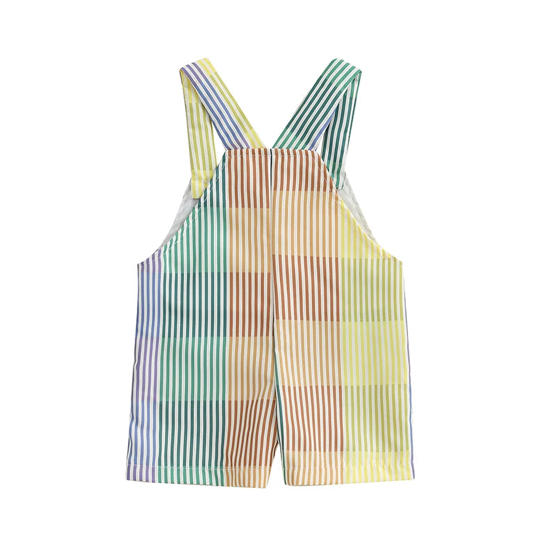 0-4Y Toddler Kids Boys Girls Overalls Shorts Loose Fit Striped Print Contrast Infant Jumpsuit