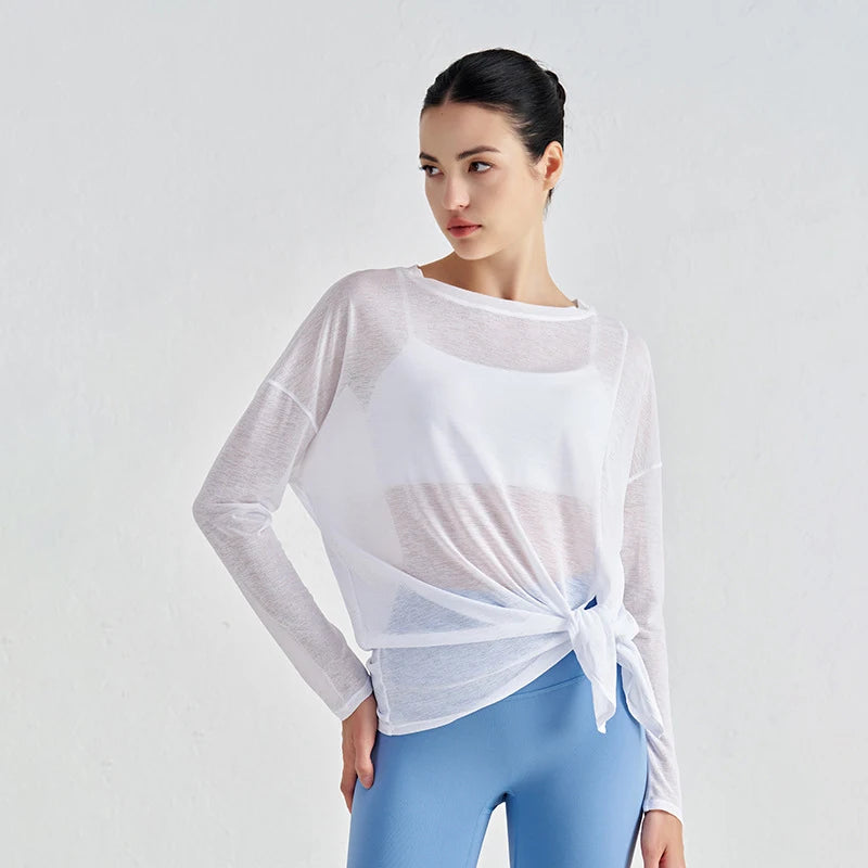 Mesh Long Sleeve Sports Top - Quick Dry Breathable Running Shirt for Yoga & Fitness