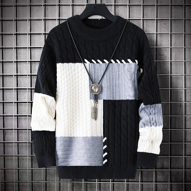 Men's Patchwork Knitted Pullover Sweater